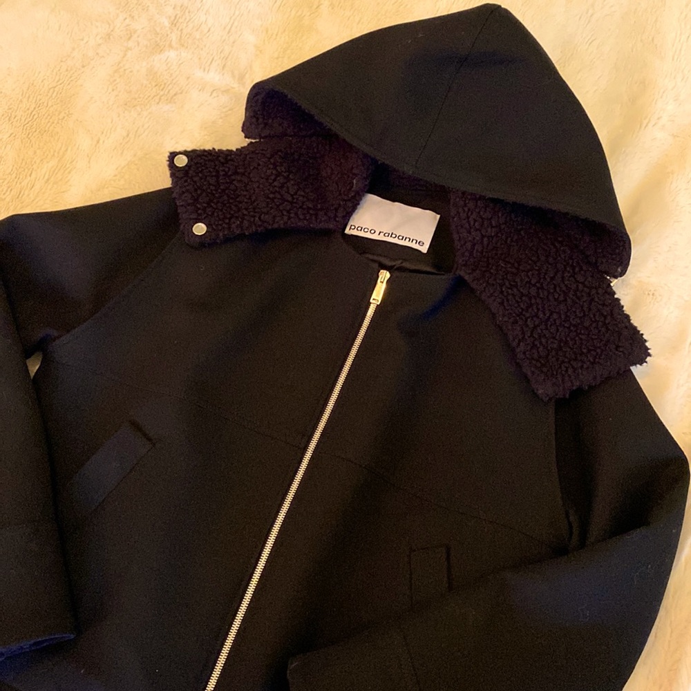 Paco Rabanne Wool Bomber Jacket with Removable Hood